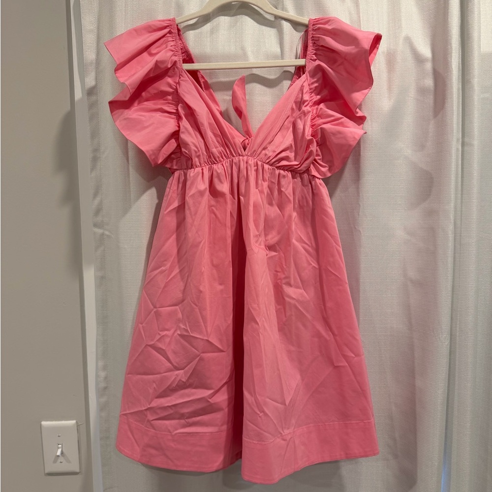 Super Cute Pink Flutter-Sleeve Dress